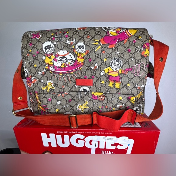 Gucci Handbags - Gucci GG Supreme Monogram Space Cats Diaper Bag Orange